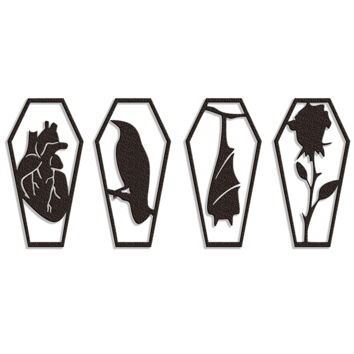 YATEASLU Gothic Wall Decor, Set of 4 Metal Heart Crow, Bat, Rose Sculptures for Gothic Coffin Decor, Bathroom, Kitchen, Office, Halloween Home Wall Decor