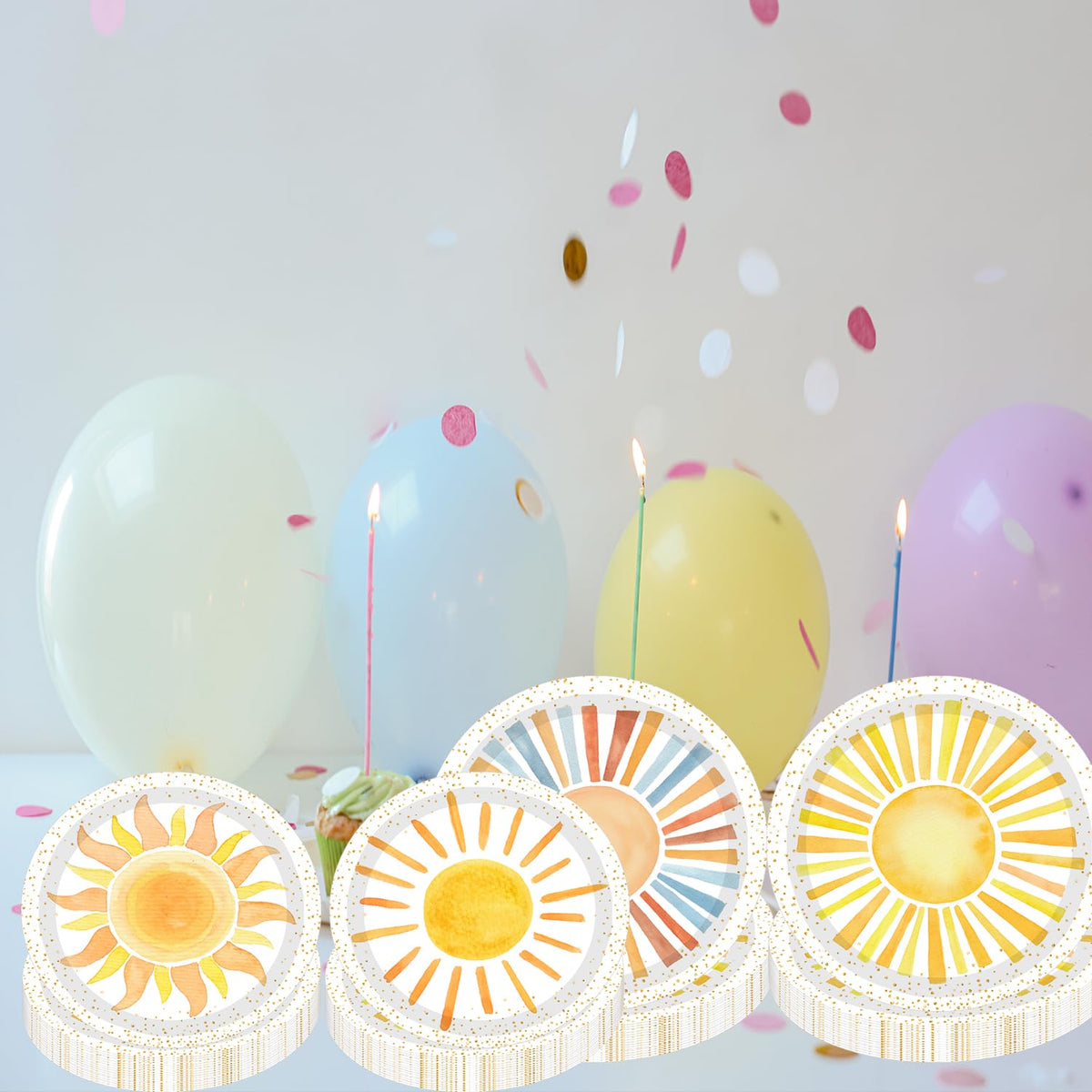 METIXOZE 80ps First Trip Around the Sun Decorations Boho Sun 1st Birthday Paper Plates Boho Sunshine Hippie Party Plates for Sunshine Baby Shower Party Supplies