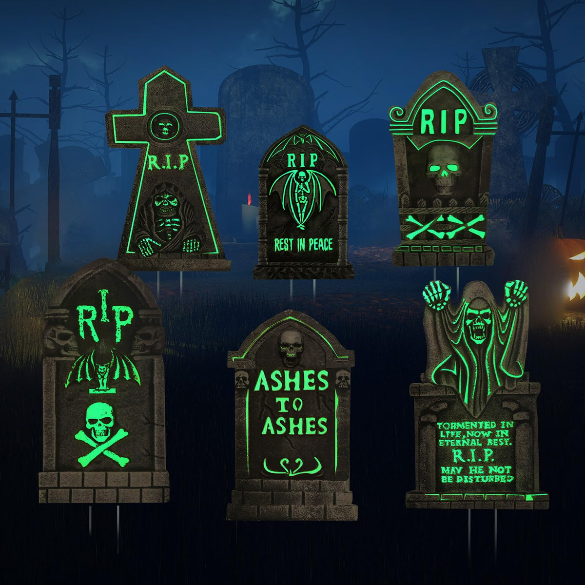 6 Pieces Halloween Decorations Yard Signs Stakes Fluorescence Warning Signs Props Outdoor Decor Scary Creepy Theme Garden Signs for Haunted House Outside Garden Lawn Yard (Novelty Style)