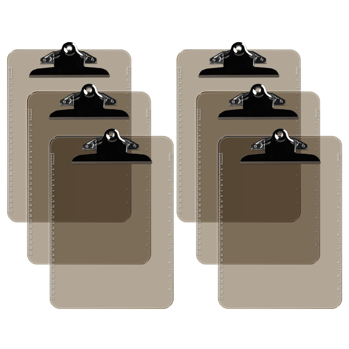 Pack of 6 Plastic Clipboards with Spring Clip, Durable Writing Boards for Work, Class, and Nursing Use, 9" x 12.5", Smoke