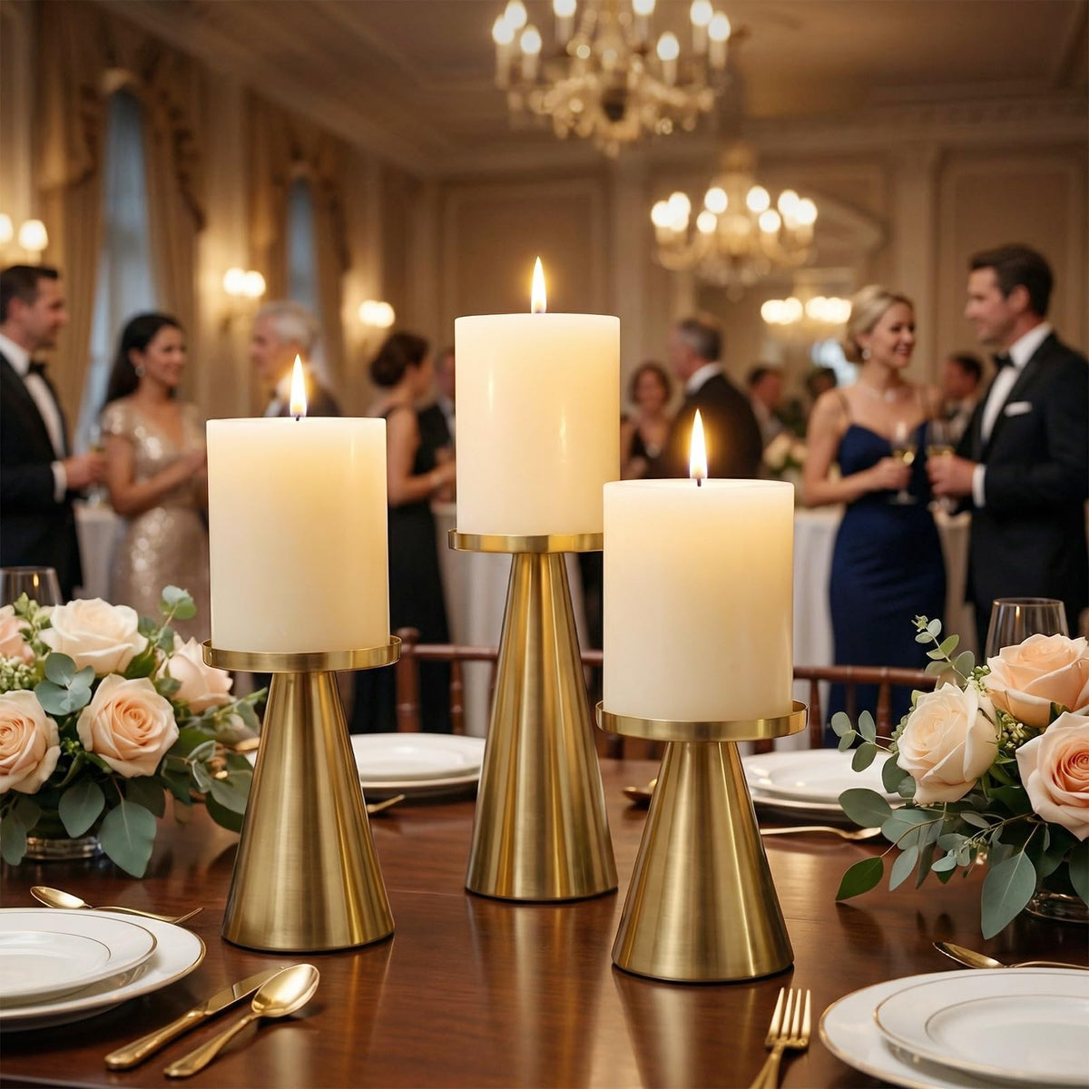Gold Iron Plate Candle Holder Set of 3-4 & 4.7 & 6.4 Inch Tall, Decorative Iron Pillar Candle Plate, Elegant Candle Stand for LED & Wax Candles, Incense Cones, Spa, Weddings (Candles Not Including)