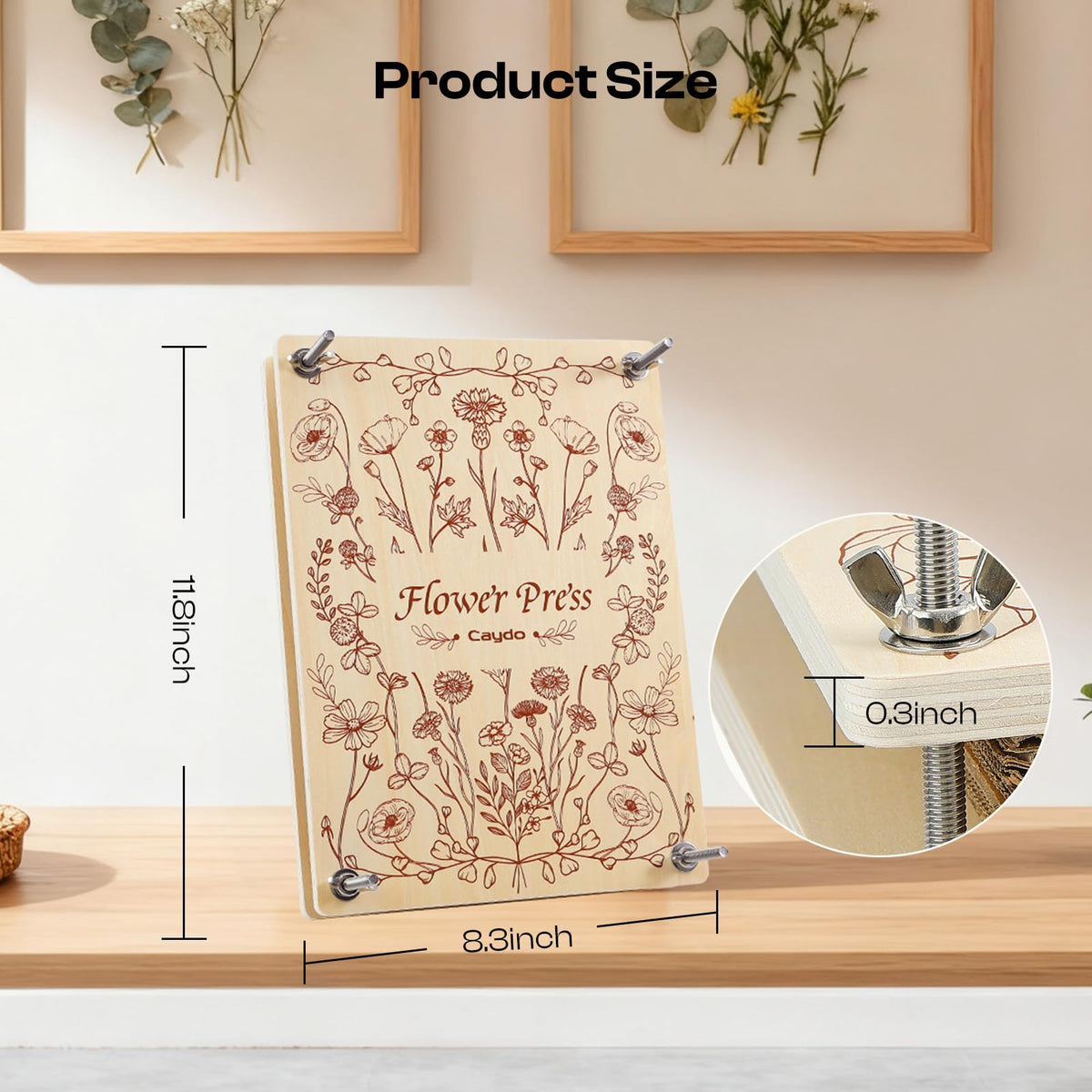 Caydo 11.8" x 8.3" 10 Layers Flower Press Kit for DIY Bookmark Pressed Flower Frame, Wooden Pressed Flower Kit & Plant Press for Adults, Bouquet Flower Preservation Kit, Ideal Gift for Craft Lovers