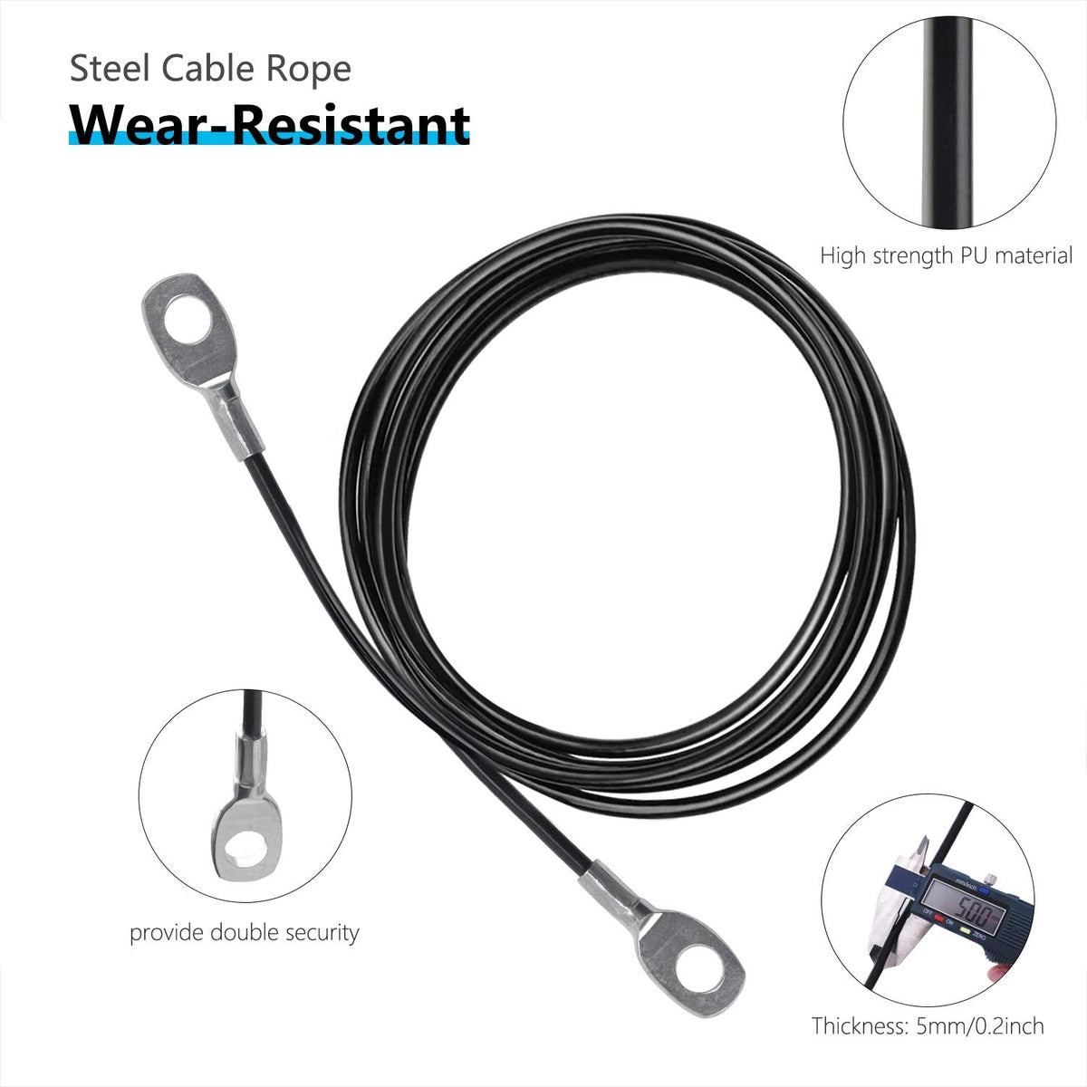 LFJ Replacement Gym Cable Fitness Pulley Cable Steel Wire Rope for Cable Machine Home Gym Weight Lift Pulley System (Fixed Length, 79")