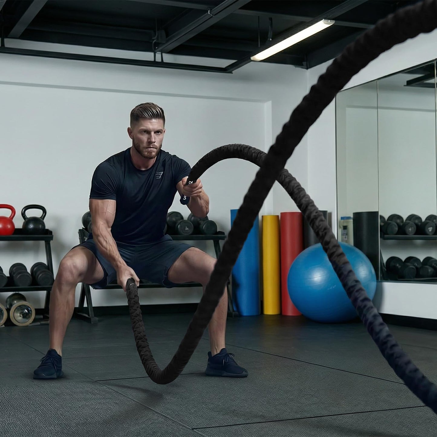 Battle Rope for Home Gym Workout - 1.5 Inch 30ft Heavy Weighted Training Exercise Ropes Fitness Equipment with Sleeve and Anchor Strap Kit for Outdoor Working Out