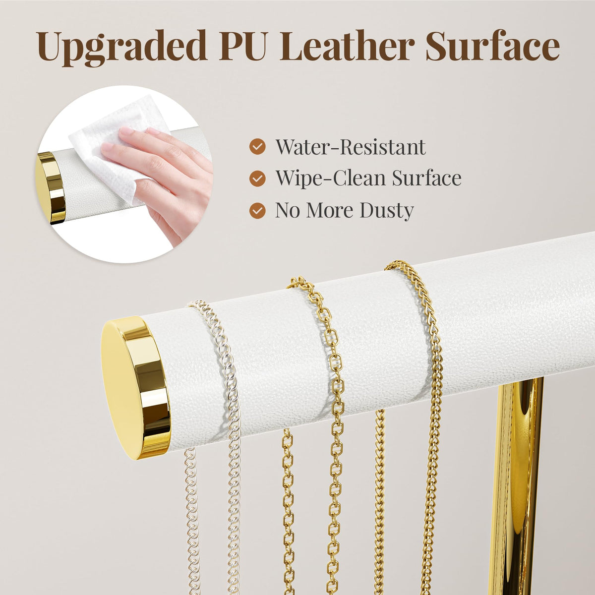 bussdis 3 Tier Bracelet Holder Display - White Leather Bracelet Holder, Detachable T Bar Jewelry Holder Organizer for Bracelet, Necklace, Earrings, Rings, Watches, Bangle