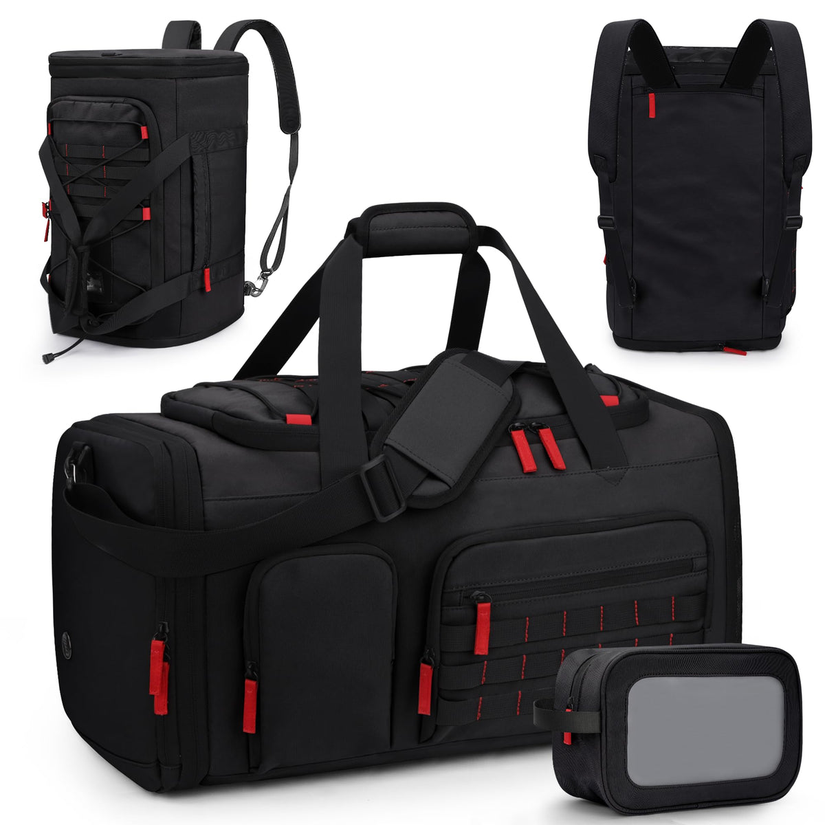 DD DEVILLI Gym Bags for Men Women, 45L Sports Travel Duffle Bag with Shoe Compartment, 3 in 1 Weekener Overnight Backpack with Wet Pocket, Black