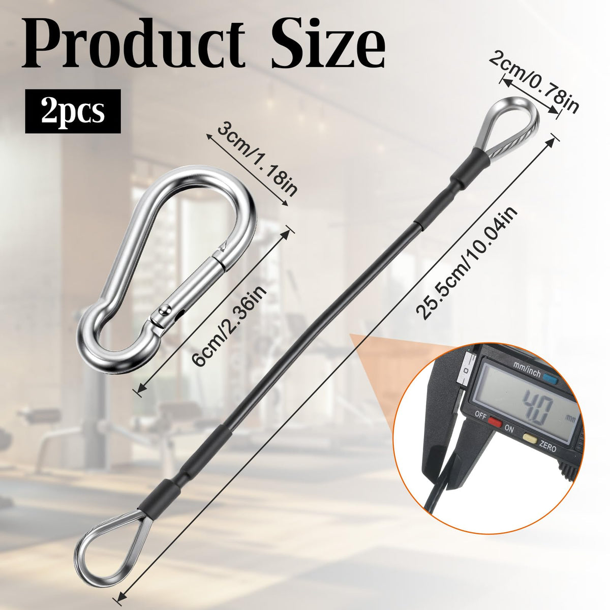 Gtziqa 10" Gym Cable Extension, 2 Pcs Replacement Cable Machine Accessories Compatible with Home Gym Accessories Fitness Extension Rope Attachment for LAT/Tricep Pull Down, Leg Extensions Machine