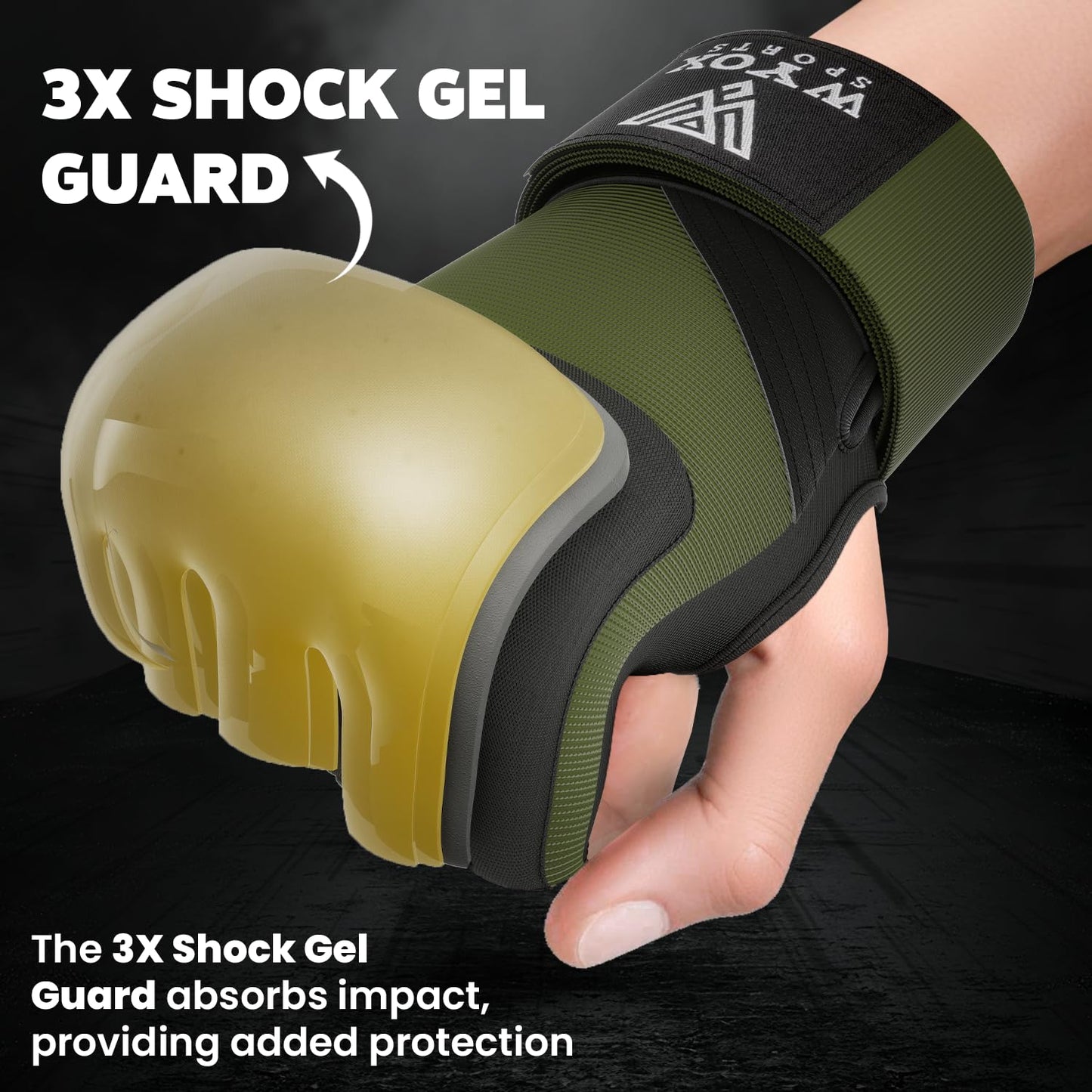 WYOX Gel Boxing Hand Wraps Inner Gloves for Men & Women, 80cm Quick Wrist Straps, Padded Knuckle Protection for Muay Thai Kickboxing, Hand Wraps for Boxing & Martial Arts (Army Green, L/XL)