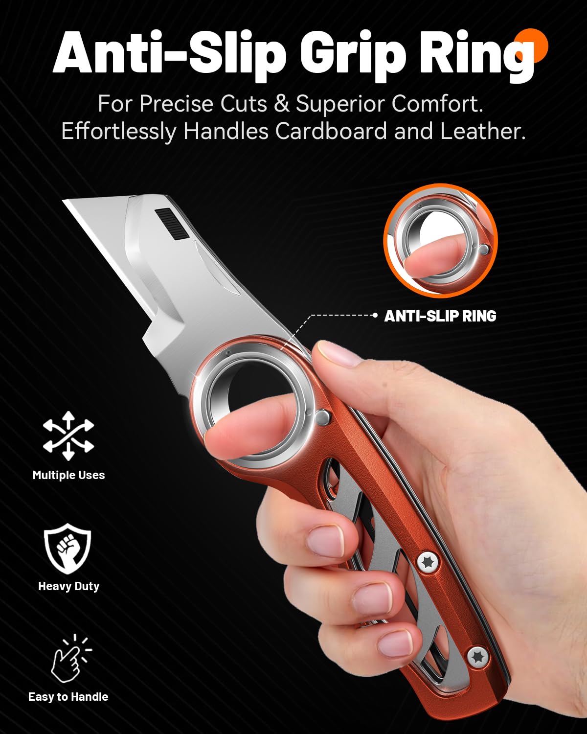 Folding Utility Knife Pocket Knife, Heavy-Duty Box Cutter with Anti Slip Finger Loop, Quick Change Blade Razor Knife, Box Cutters for Home, Office, Warehouse, Durable Razor Knife, Box Knife (Brown)