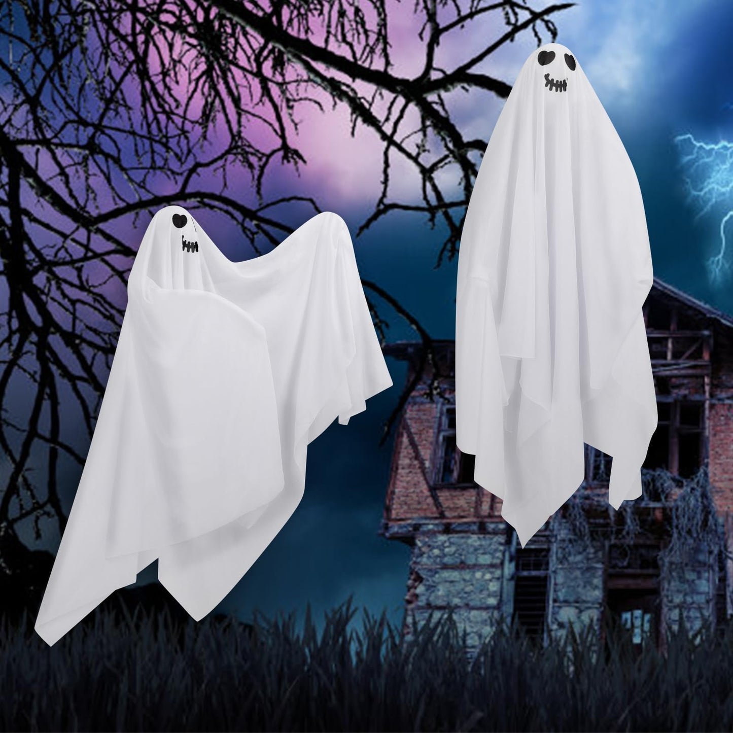 Hanging Ghosts Outdoor Decorations, 4 Pack 28" Cute Flying Ghosts - Halloween Decor for Home, Tree, Porch, Patio, Lawn, Garden, Party & Holiday