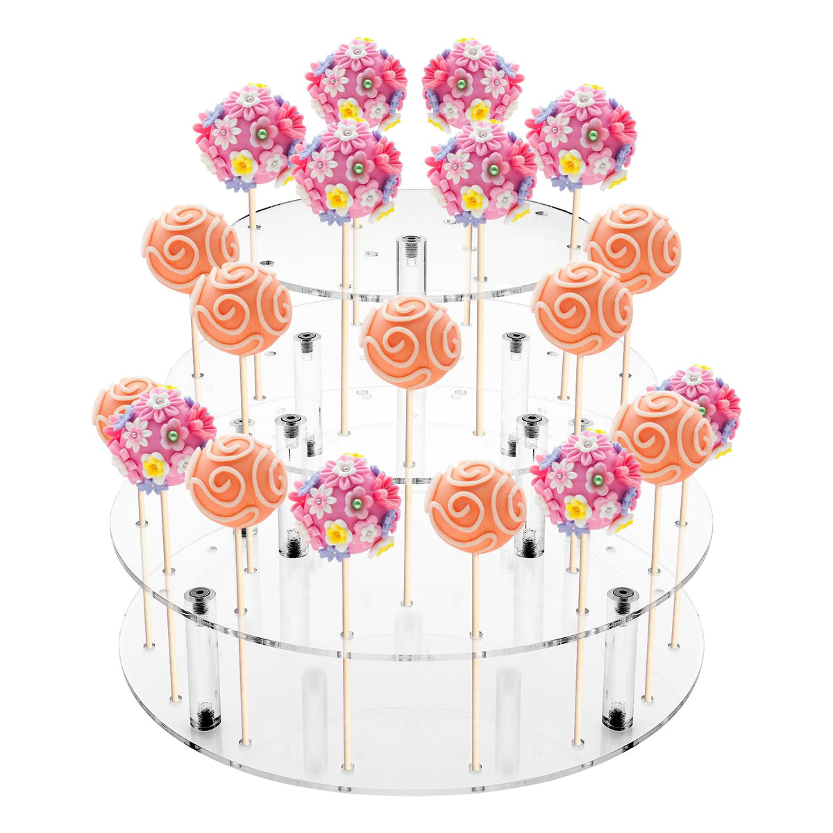 Bettoor Cake Pop Stand, 36 Holes Acrylic Cake Pop Holder, 3 Tiers Clear Lollipop Holder for Display Candy Dessert, Lollipop Stand for Birthday Parties Weddings Halloween