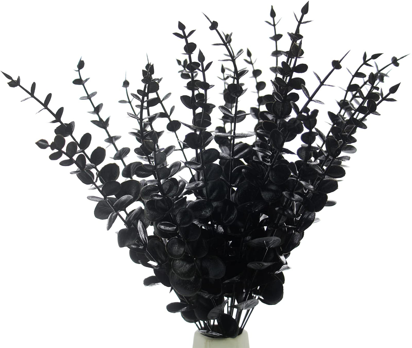 Tinsow 26 Pcs Black Artificial Eucalyptus Stems Faux Halloween Flowers Eucalyptuses Real Touch Leaf Centerpiece Home Decor (26, Black)