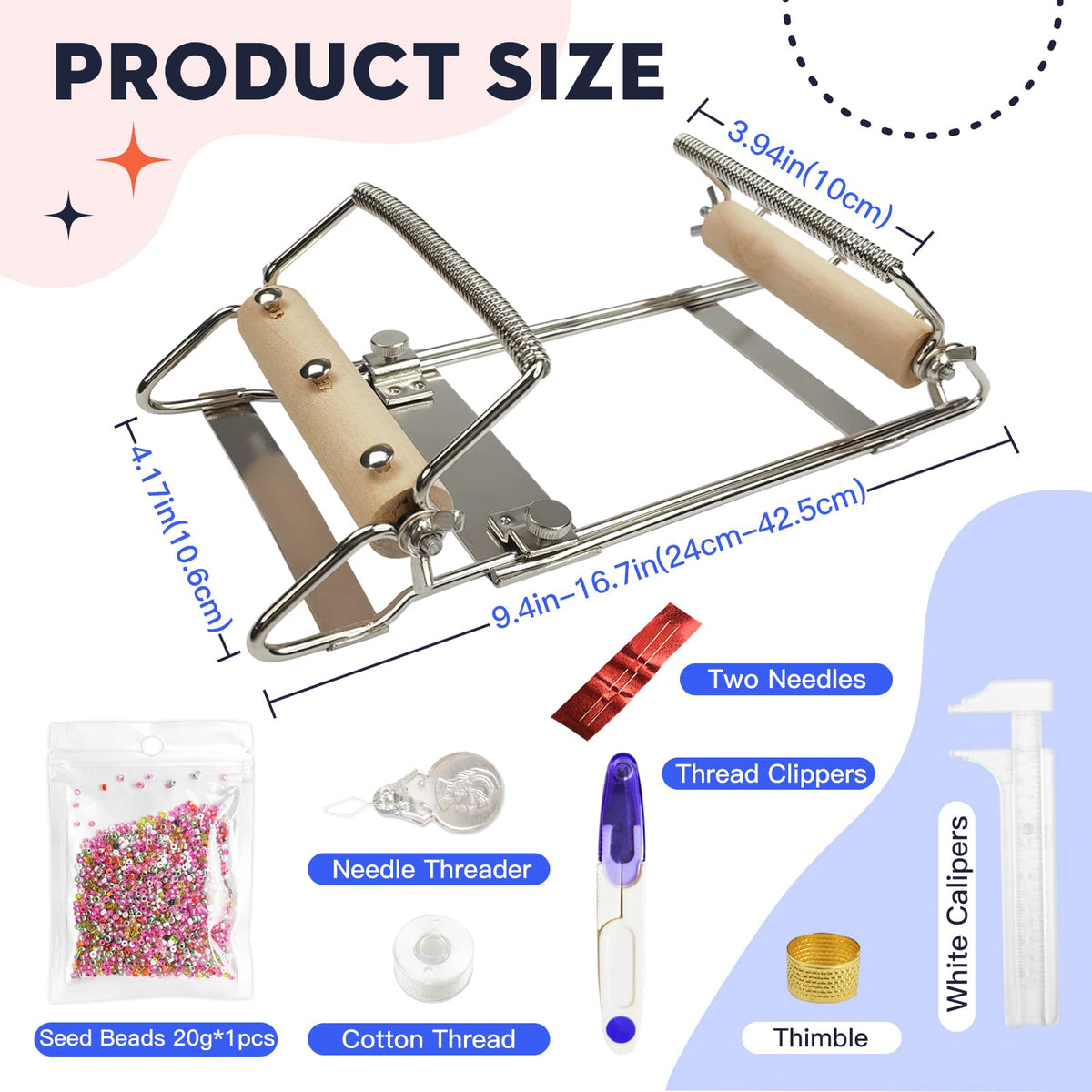 INDIVSHOW Adjustable Bead Loom,Seed Bead Loom Kit Includes Thread,Beading Needles, 8000 Grains Czech Beads,Calipers, Thimble,Yarn Scissors for Adults Kit,Bracelet Making Kit