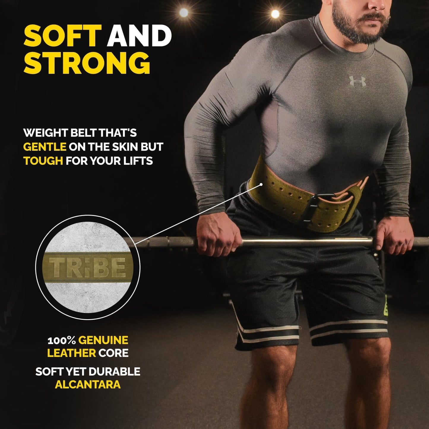 Tribe Lifting 5mm Premium Weight Lifting Belt - 100% Genuine Leather - Comfortable Squat & Deadlift Belt - Workout Belt for Men & Women (Green, Medium)