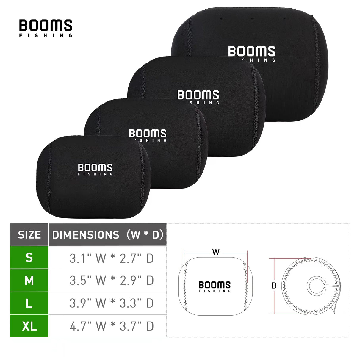 Booms Fishing RC1 Neoprene Reel Cover, Round Baitcasting Reels Cover, Fit for 3.9" W x 3.3" D Reels, Large Size