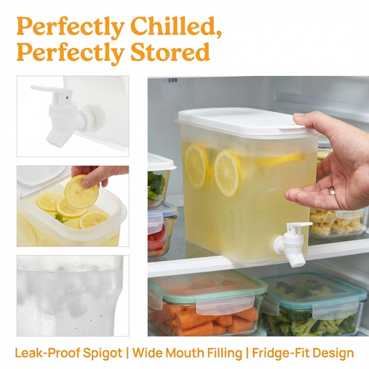 Jucoan 2 Pack 0.9 Gallon Fridge Beverage Drink Dispenser with Leak-proof Spigot, Plastic Cold Drink Juice Beverage Dispenser Jug for Party Drink, Juice, Iced Tea, Lemonade, Cold Brew