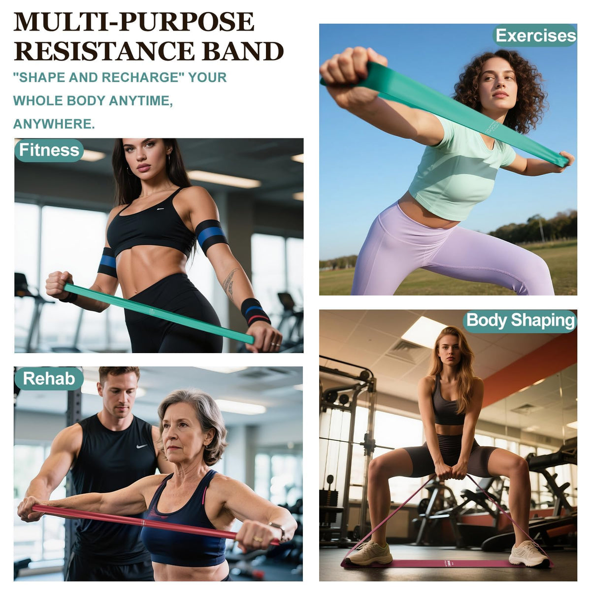 KALYPTRIUM Resistance Bands Set – 5-Level Exercise Bands for Physical Therapy/Yoga/Pilates/Strength Training/Home Fitness Loop Bands with Portable Storage Bag