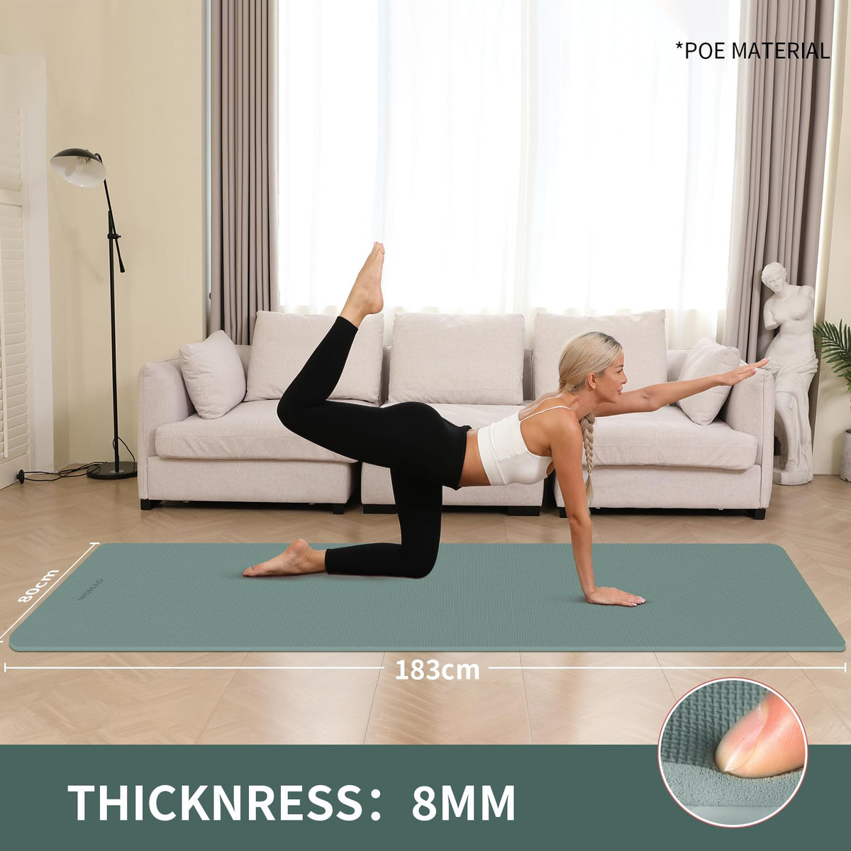 WOHAO 8mm Thick Non-Slip Yoga Mat - Large 72"x32", Eco-Friendly & Odorless with Carrying Strap, Extra Wide & Durable for Yoga, Pilates & Home Gym (Dark Green)