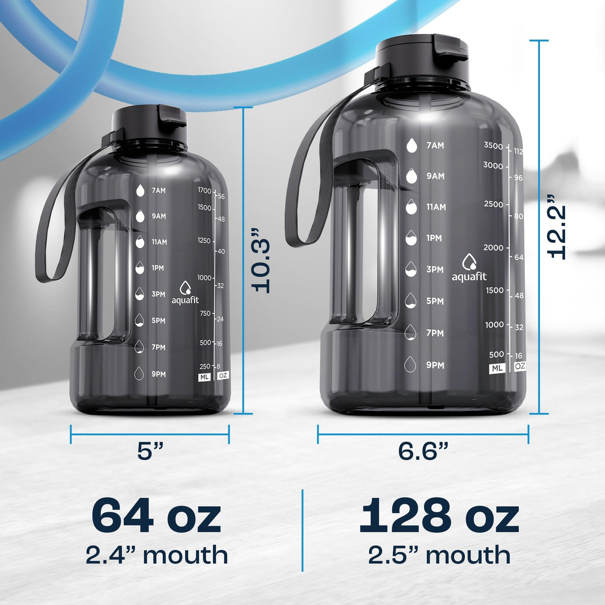 AQUAFIT 64 oz Water Bottle with Time Marker - Straw & Chug Lid - BPA Free Half Gallon Gym Water Bottle with Handle - Big Gallon Jug (Galaxy, 64 Ounces)