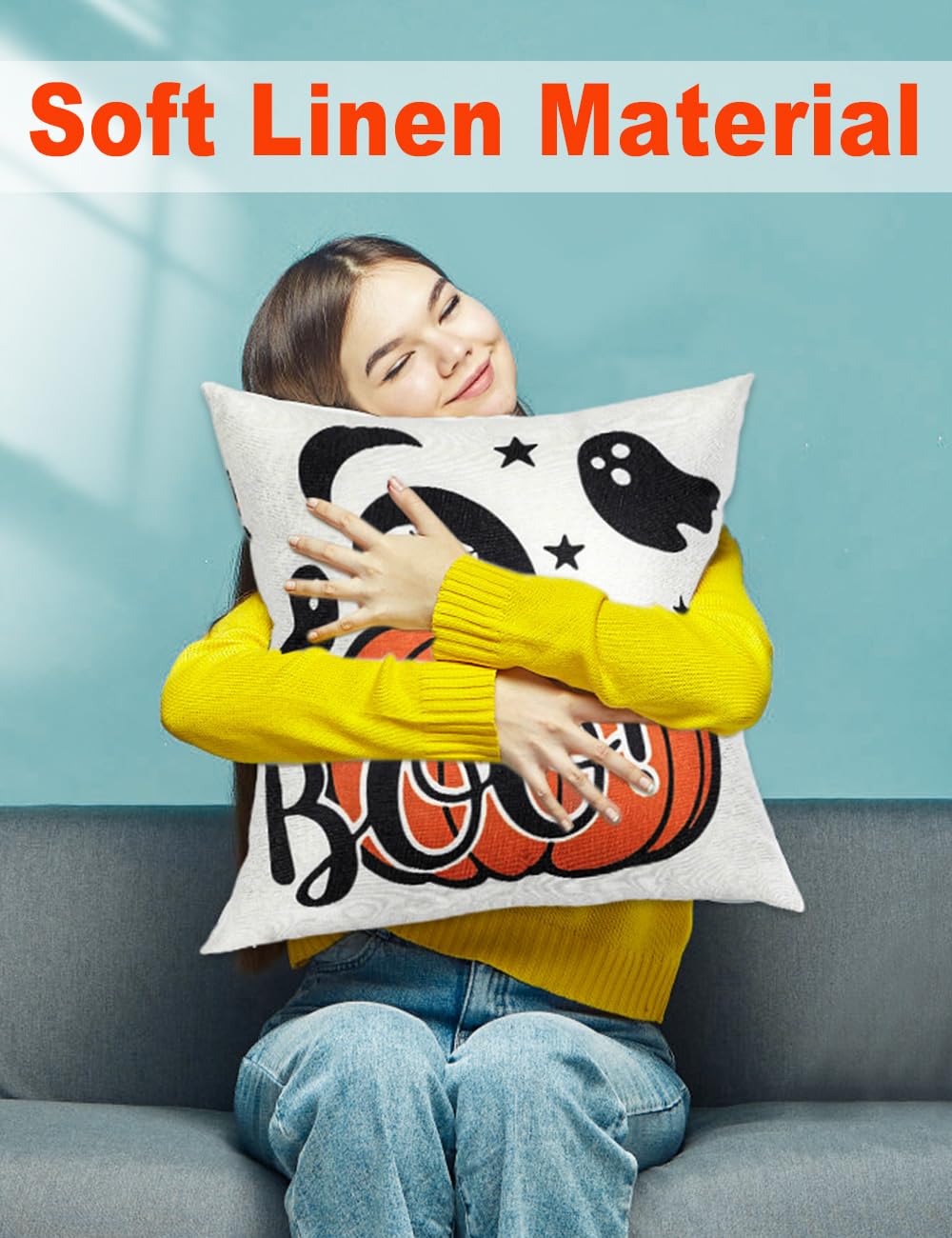 TOYPOPOR Halloween Decorations Double-Side Printing Pillow Covers 16'' x 16'' Set of 4, with 8 Cute Halloween Decor Patterns, Invisible Zipper, Durable Soft Linen Throw Pillow Covers Outdoor Indoor