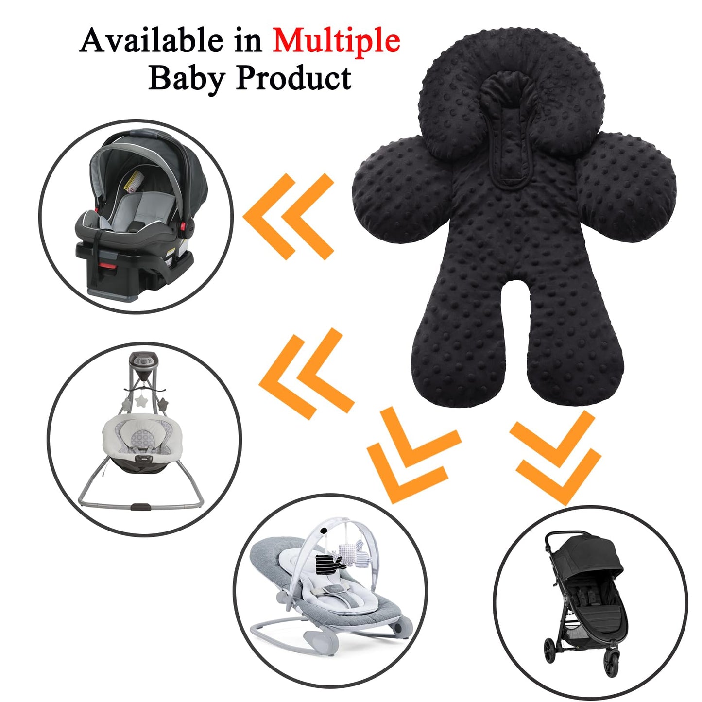 Pro Goleem Infant Car Seat Insert, Baby Head Neck Body Support, Soft Minky Newborn Car Seat Insert, 2-in-1 Reversible, Boys and Girls, Black