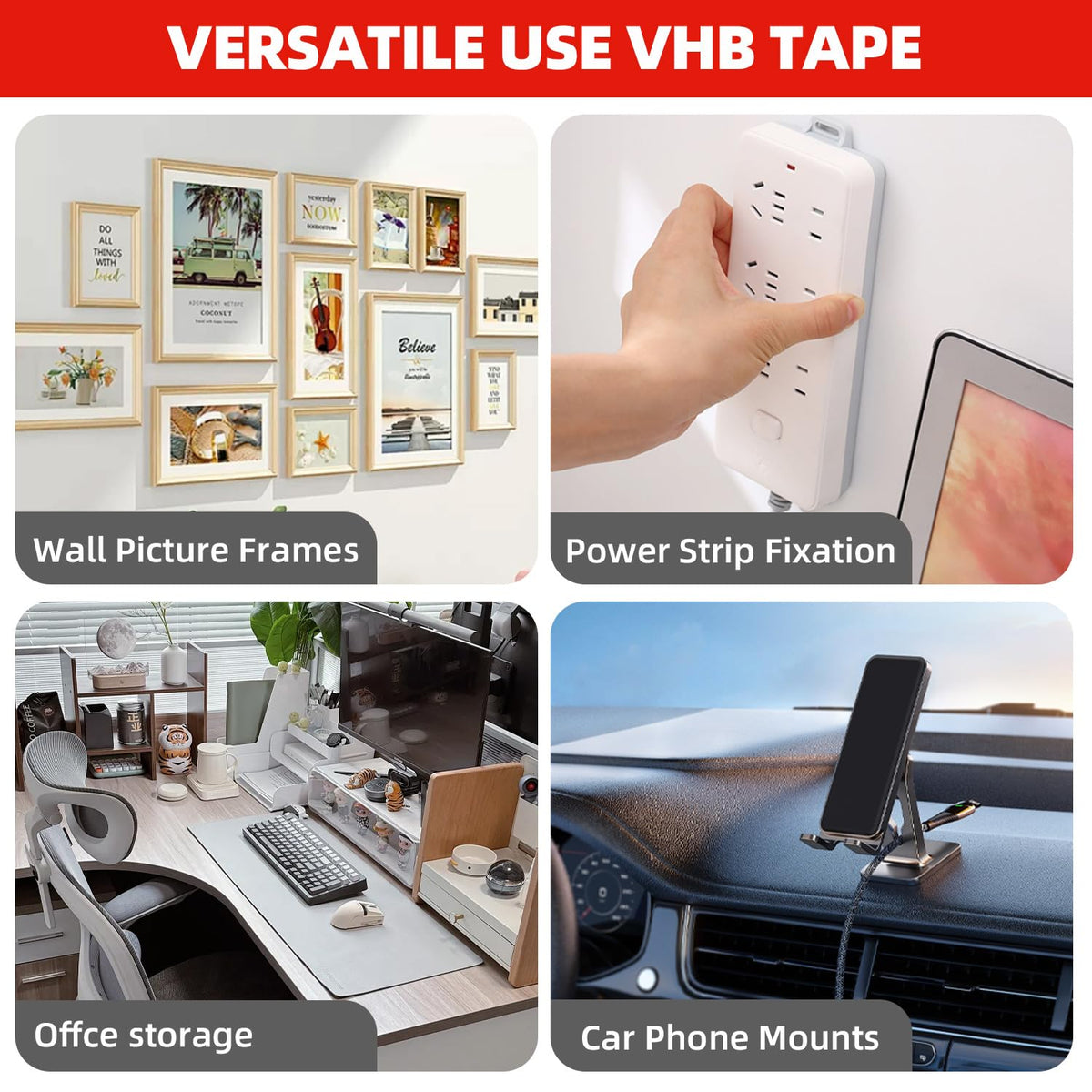 3M Double Sided Tape Heavy Duty2in X 9.85ft, Removable Mounting Tape for Wall, White Sticky Foam Tape, Picture Hanging Strips & Poster Hanger, Waterproof Adhesive Strips, Carpet Tape & Rug Gripper
