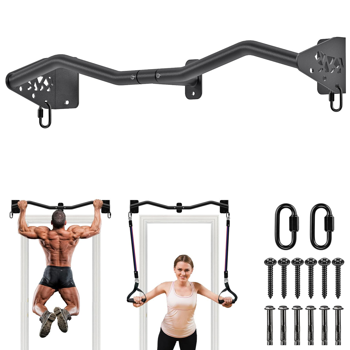 Kipika Heavy Duty Wall Mounted Pull Up Bar, Doorway Pull-Up Bar for Home Gym, Upper Body Strength Training (32" M Type)