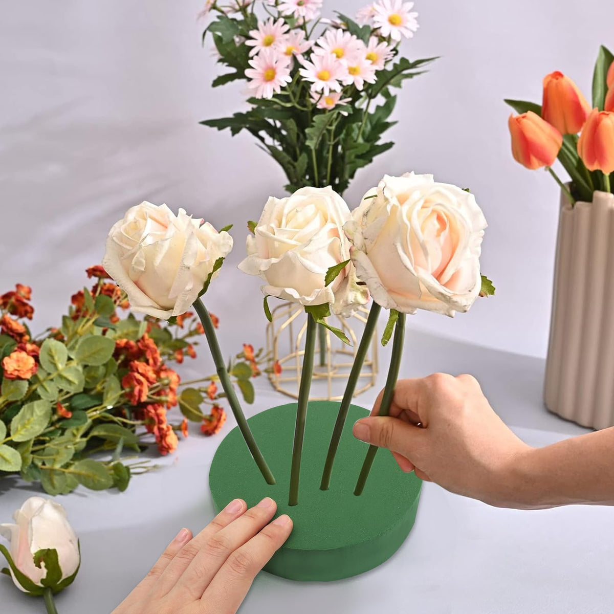 Verkelly 6 Packs Large Round Floral Foam Blocks - 6.49" Dry Floral Foam for Artificial Flower Arrangements