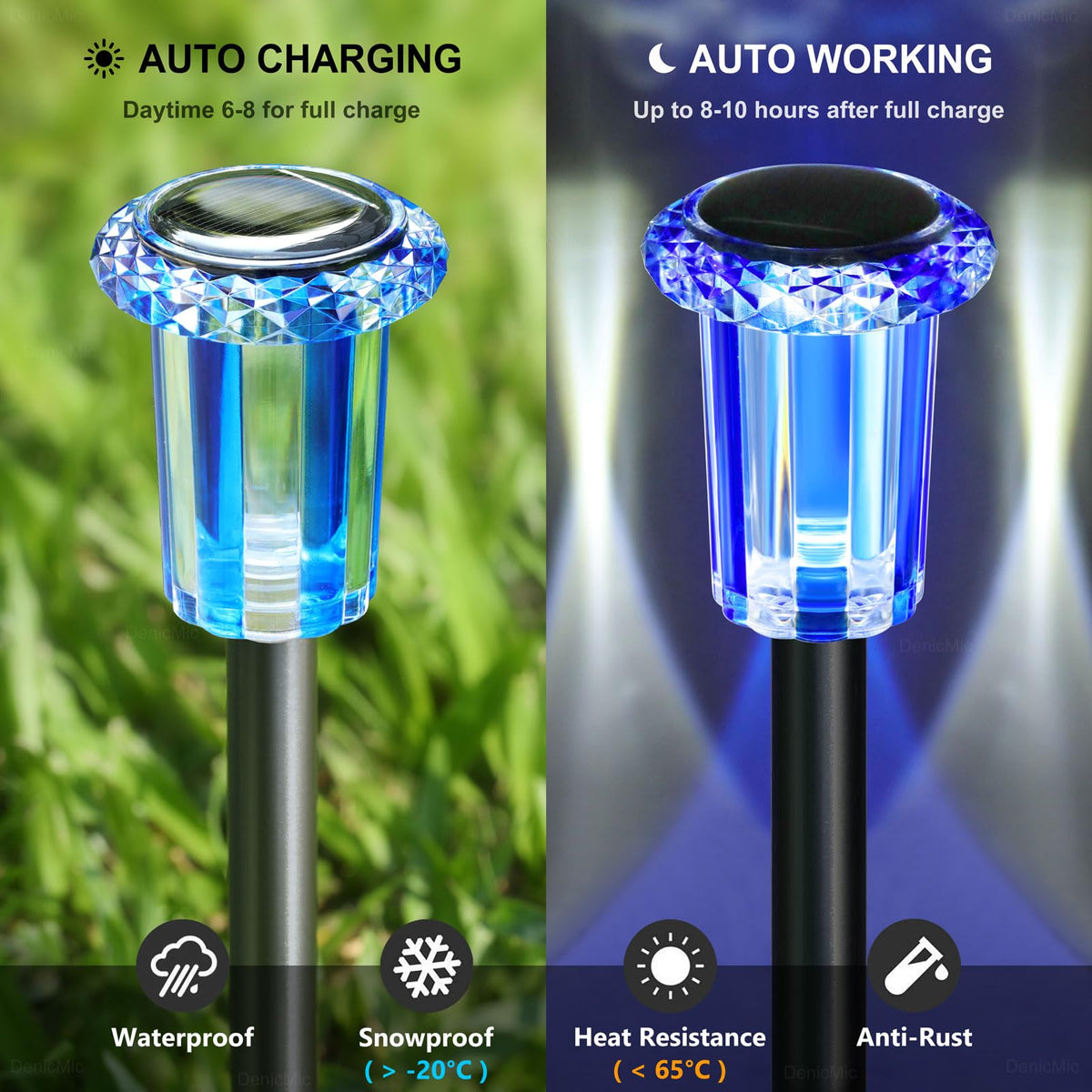 DenicMic Solar Lights Outdoor 10 Pack Waterproof Color LED Outside Lights for Yard Pathway Garden