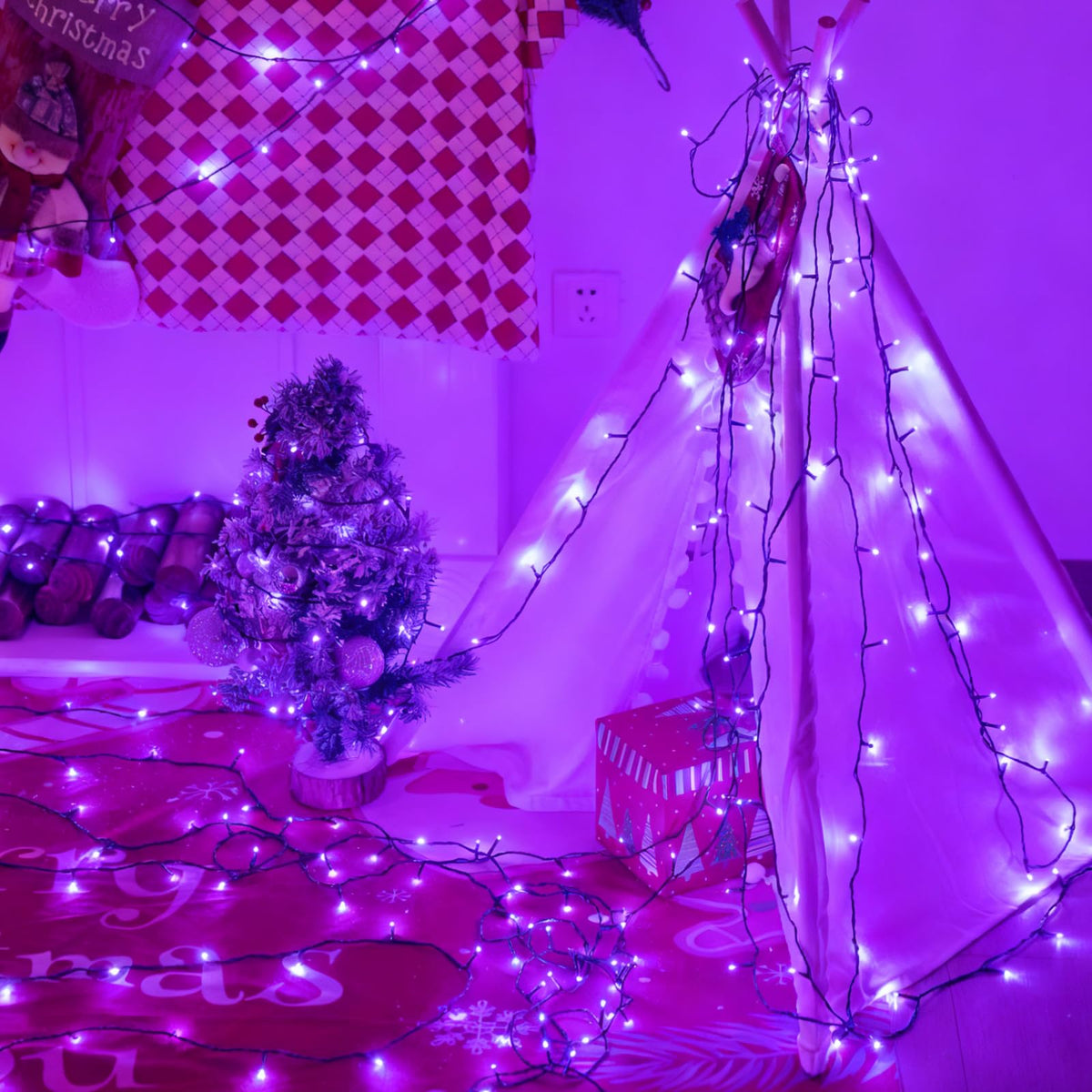 YEGUO 165ft 500 LED String Lights Outdoor Waterproof, Purple Christmas Lights Plug in, Twinkle Christmas Tree Lights Indoor with Timer Memory 8 Modes