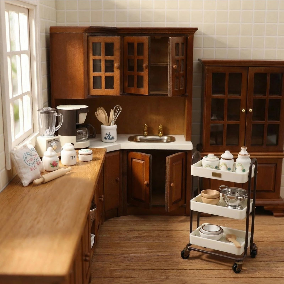 Dollhouse Kitchen Cabinets 1 12 Scale Miniature Furniture Mini House Furniture Accessories Furnishings Decoration Present for Miniature Collectors (Brown)