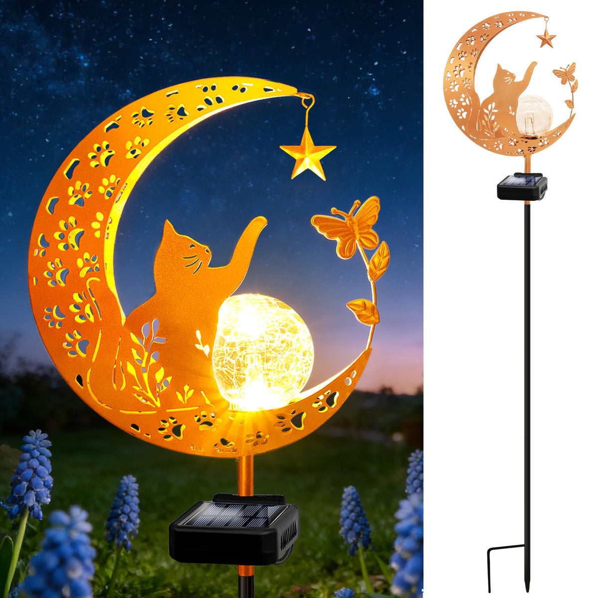 ZNYCYE Solar Garden Decor Outdoor Statue, Moon Fairy Garden Figurines with Cat Design for Mom Women Grandma Solar Stake Lights for Patio, Yard, Lawn, Pathway (Warm White)