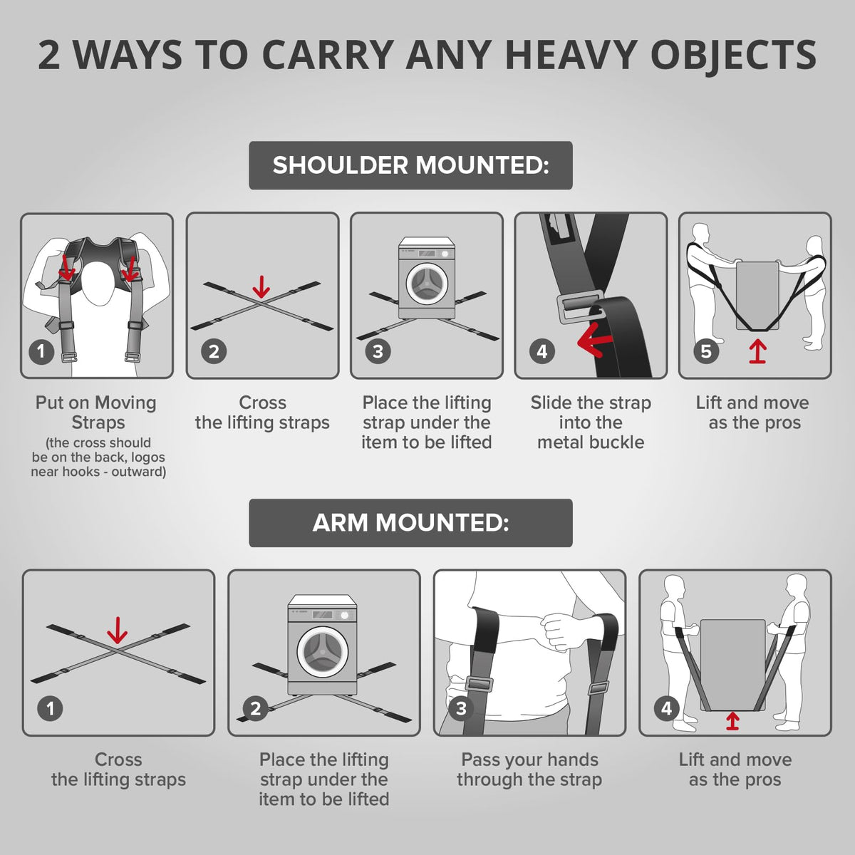 X-Protector Moving Straps - 2 Pairs - Lifting Straps for 2 Movers - Move Furniture Easily and Safely - Perfect for Lifting & Moving Heavy Objects (Adjustable Length 50-118”)