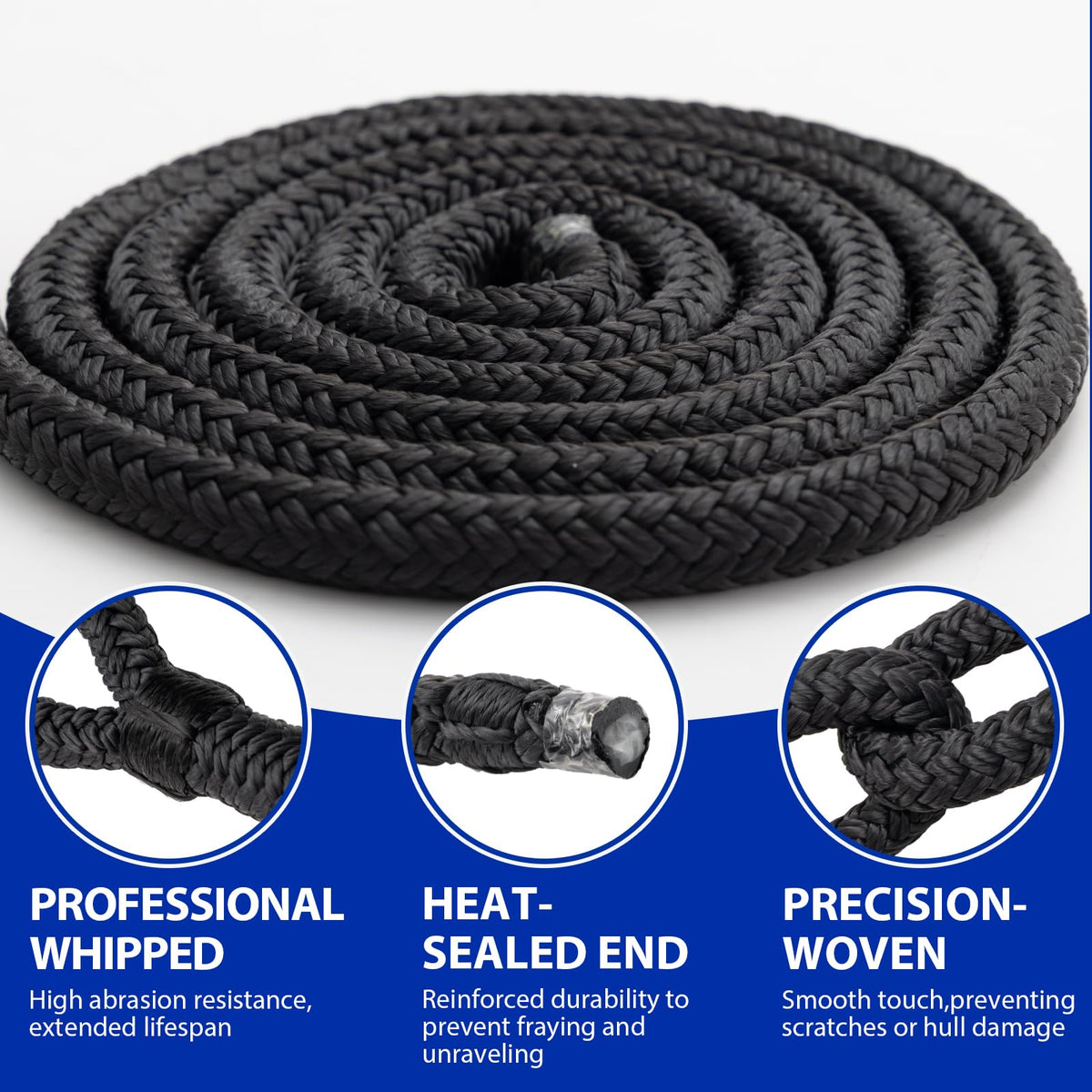 Boat Dock Lines Marine Rope - 3/8" x 15ft with Pre-Spliced 12" Loop Double Braided Nylon Ropes Bumper Tie Mooring Line for Boats Docking Pontoon Boating Accessories - 4 Pack