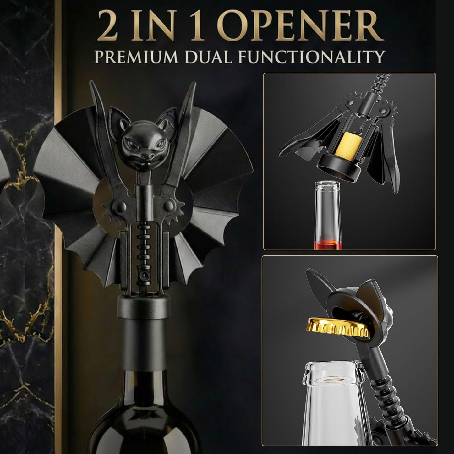 Ghost Bat Bottle Opener, Aluminum Alloy 2-in-1 Wine & Beer Opener, Suitable for Kitchens and Home Bars, Halloween and Gothic Decorative Ornament, Unique Gift for Wine Lovers