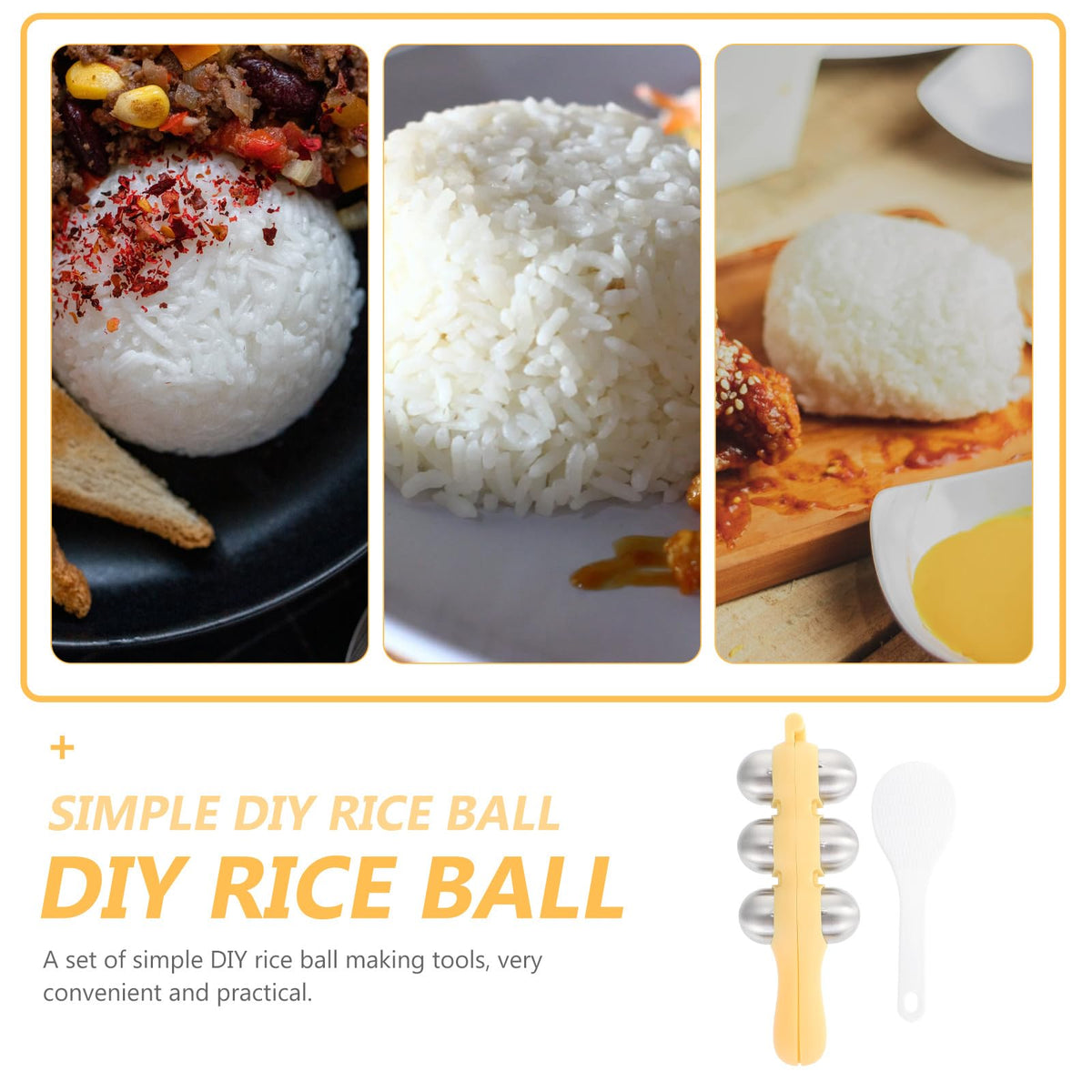 CALLARON Rice Baller Shakers - Stainless Steel Sushi Mold, Manual Rice Ball Maker Mold, Poratble DIY Sushi Prep Kit with Rice Spoon, RICE BALL MAKER Accessories for Kitchen Restaurant 7 x 2.5 inch