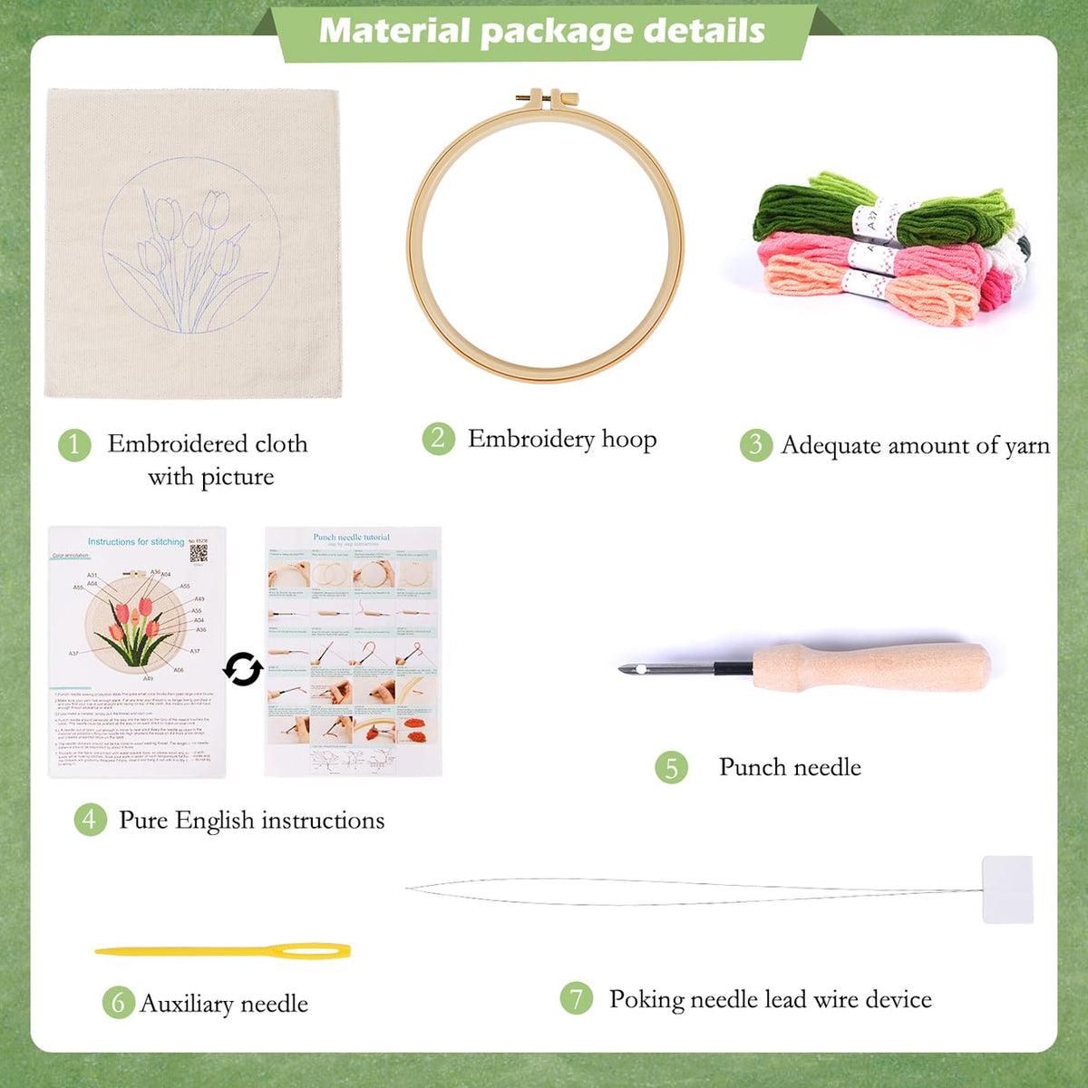 KESTAR Punch Needle Embroidery Starter Kits, Pink Tulip Flower Punch Needle Kits for Adults Beginner, Needle Punch Kit Tool with Instruction Threader Fabric Yarns and Hoop
