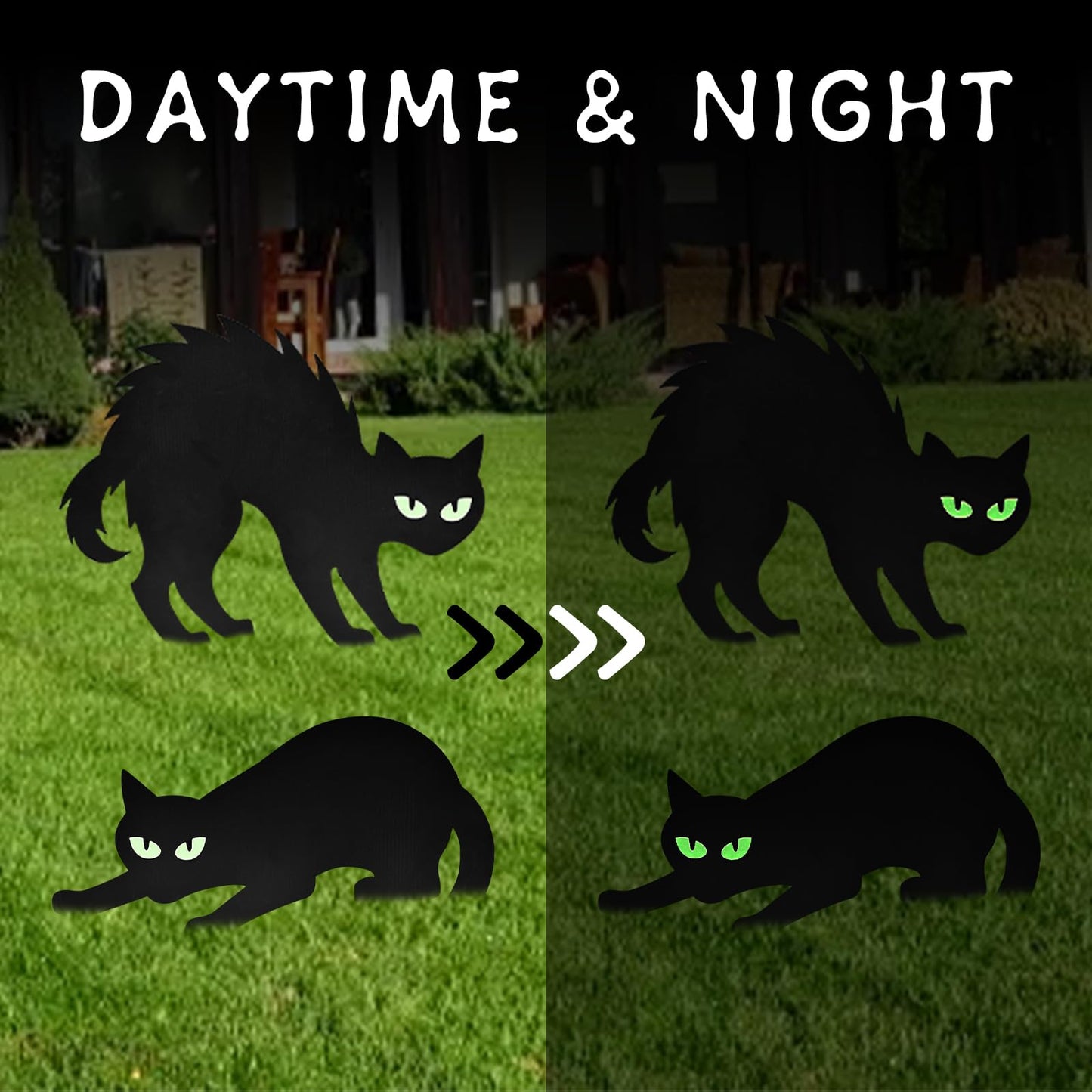 6 Pack Halloween Black Cat Yard Signs with Glowing Eye Stickers – Large Scary Cat Silhouette Decorations for Outdoor Lawn, Fence, Garden, Haunted House, Halloween Party Decor
