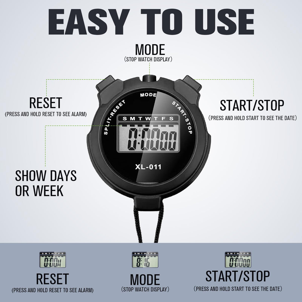 TOODOO 12 Pack Multi Function Digital Stopwatch Timer Bulk Sports Stopwatch with Lanyard Plastic Display Waterproof Date Time Alarm Timer for Coaches Fitness Referees (Black)