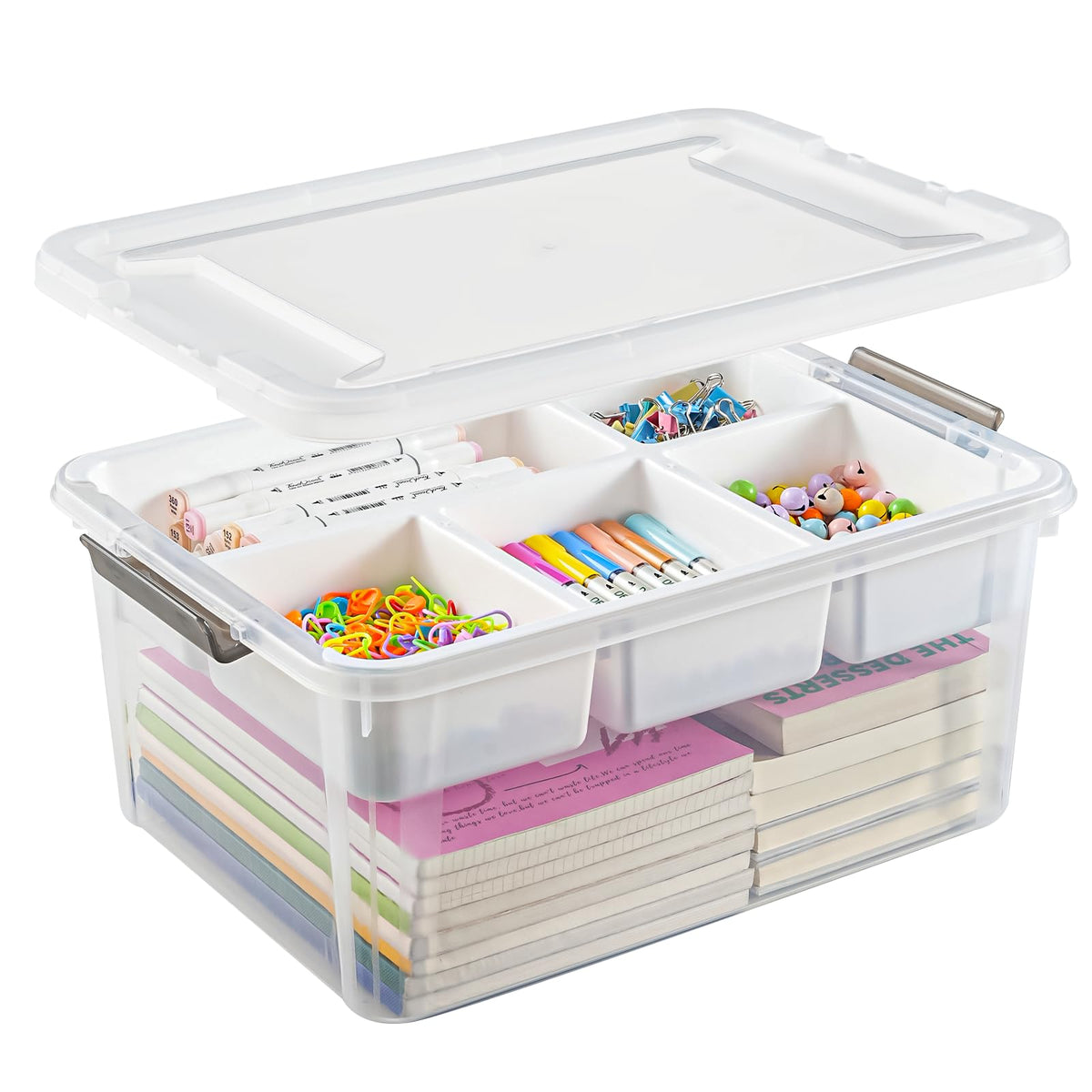 Stebopum 17 QT Plastic Storage Box with Removable Tray Art Supply Craft Organizers and Storage Stackable Storage Container for Organizing Bead, Tool, Sewing, Book, Crayon, Playdoh(Clear)