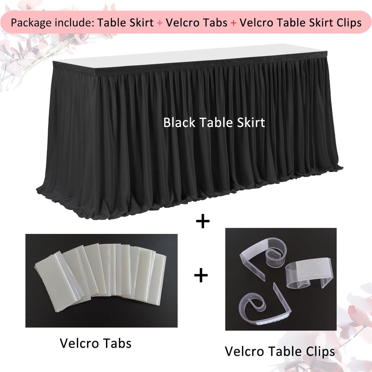 5ft Table Skirts for Rectangle Tables, Pleated Table Cloth for Black Theme Wedding Halloween Chirstmas Baby Shower 1st Baby Girl Birthday Party Decorations Banquet Buffet Gender Reveal