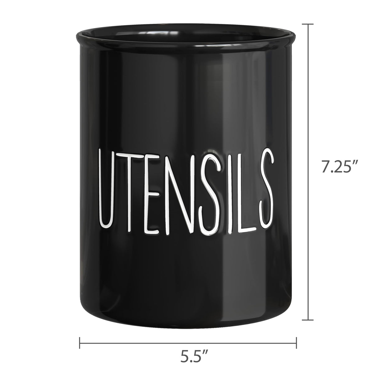 Barnyard Designs Ceramic Farmhouse Kitchen Utensil Holder for Countertop, Decorative Kitchen Utensil Crock for Counter, Spatula Holder, 7" (Black)