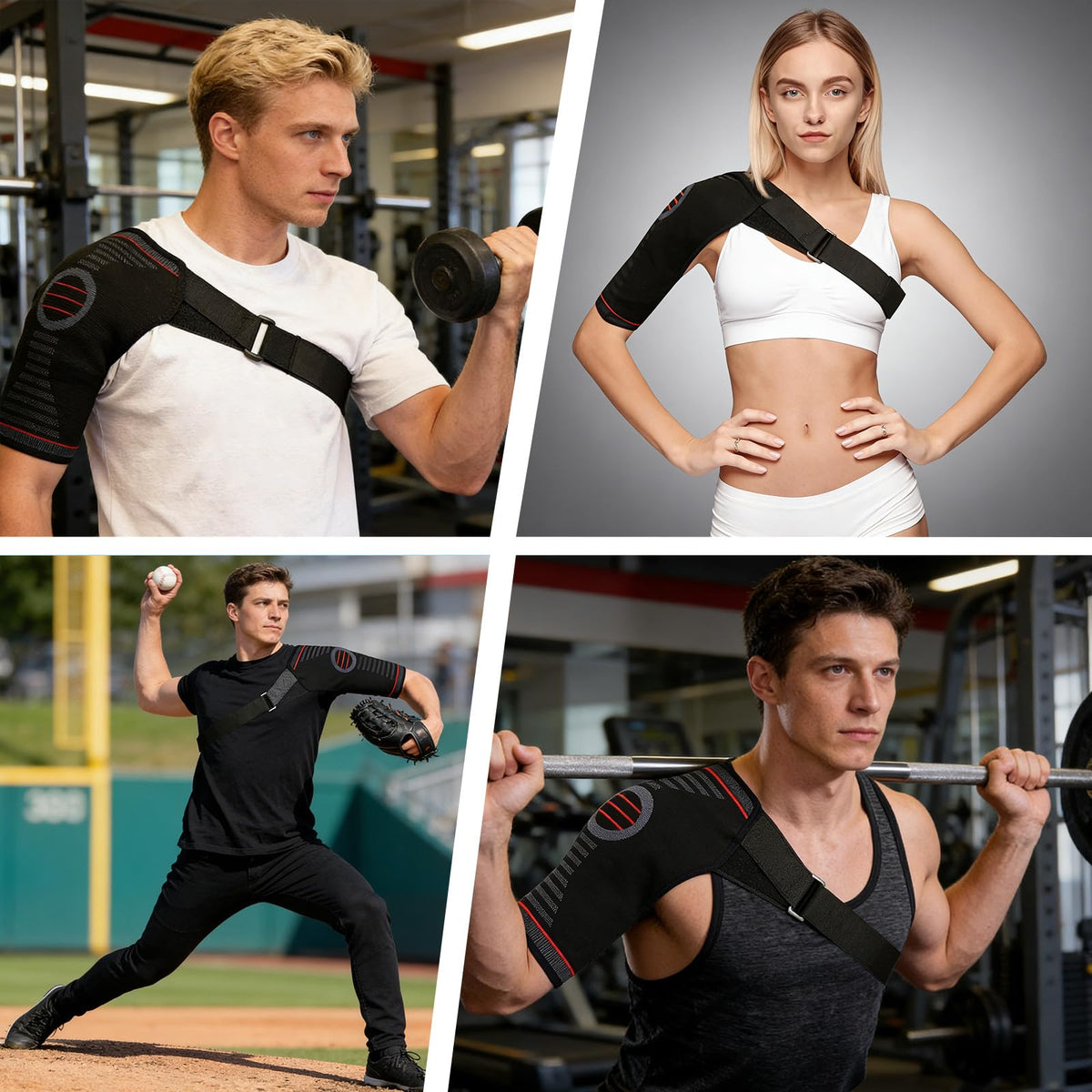 Novotechcal Adjustable Shoulder Brace, Shoulder Support Brace, Shoulders Pain Relief & Sports Protection, Rotator Cuff Compression Sleeve with Replacement Straps for Weightlifting, Gym Workouts