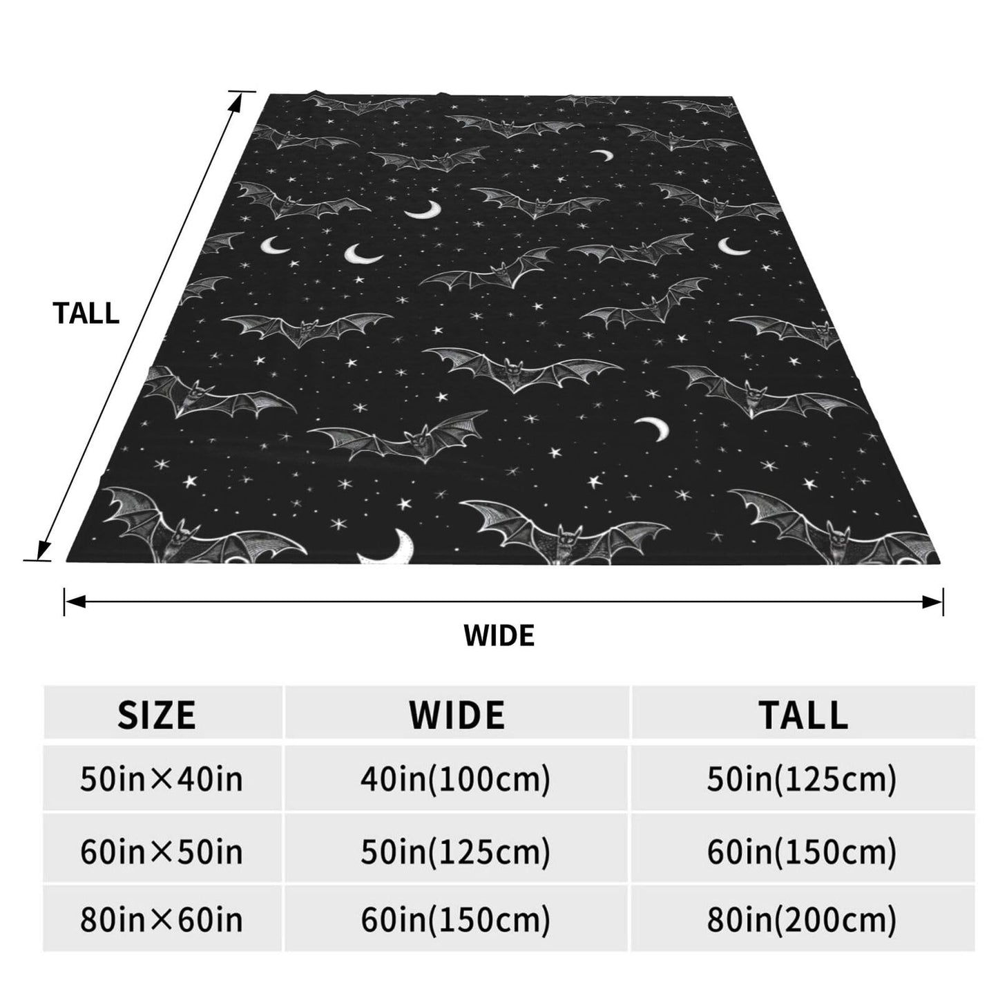 Bat Blanket, 50x60in, Soft Cozy Lightweight Flannel Throw with Goth Spooky Night Sky, Gifts Blankets for Women, Kids, Gothic Halloween Lovers, Travel Bed Living Room Home Decor
