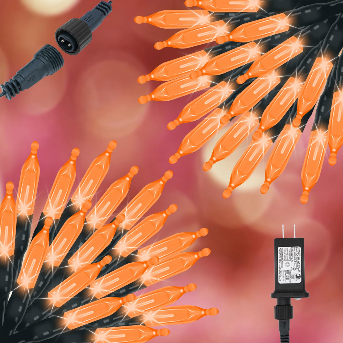ILLUMINEW Orange Halloween Lights, 2 Pack 98ft 150 Count String Lights, Plug-in Waterproof Fall Lights for Spooky Halloween Yard Party Decor (Orange, 150 Count - 2 Pack)