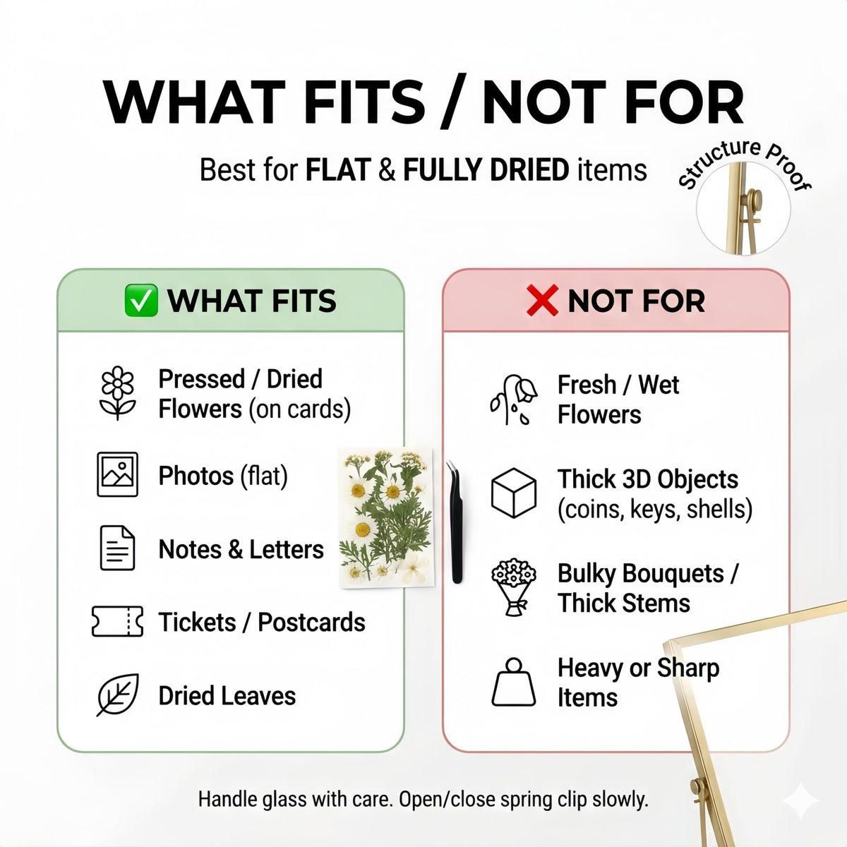 Relaxing Garden Floating Double Glass Frame Set, Gold Pressed Flower Frame DIY Kit with 68 Dried Flowers & Tweezers, 3 Sizes 6x6 6x8 7x9 for Keepsakes, Wedding Photos & Home Decor