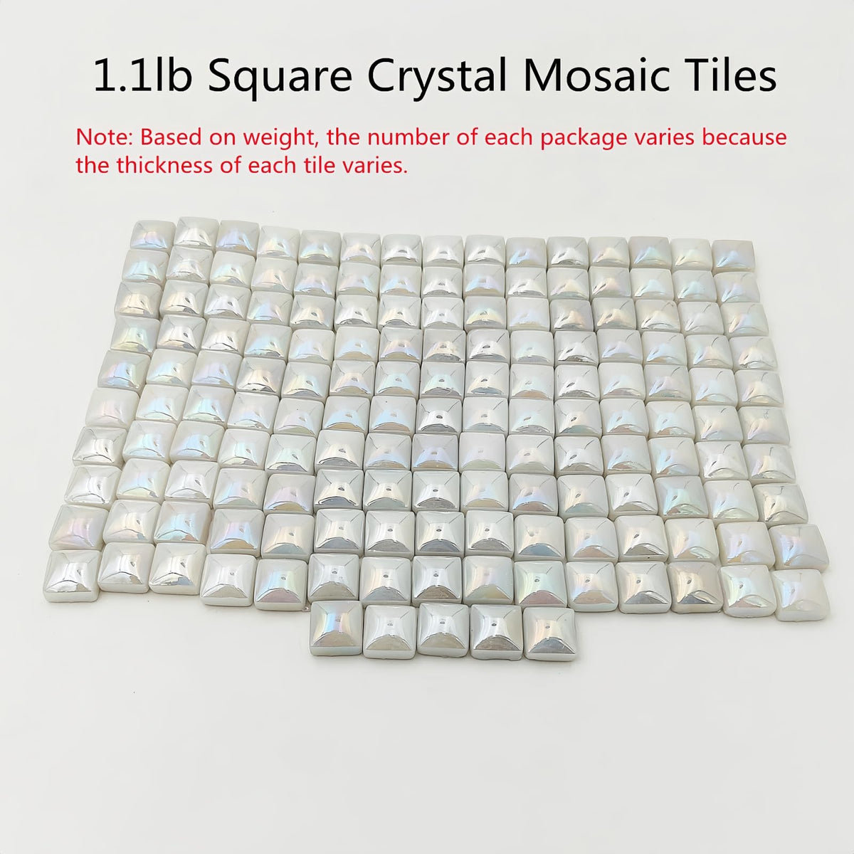 1.1lb Crystal Glass Mosaic Tiles for Crafts, 0.6"x 0.6" Square Mosaic Glass Pieces for Artwork,Garden Kit Decor (Plated White)