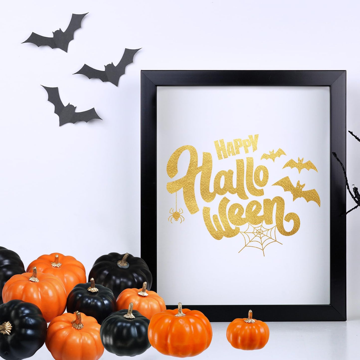 Winlyn 12 Pcs Artificial Orange & Black Pumpkins - Small Decorative Fall Pumpkins for Autumn Harvest, Thanksgiving, Home Party, Wedding Centerpiece, Table Mantel