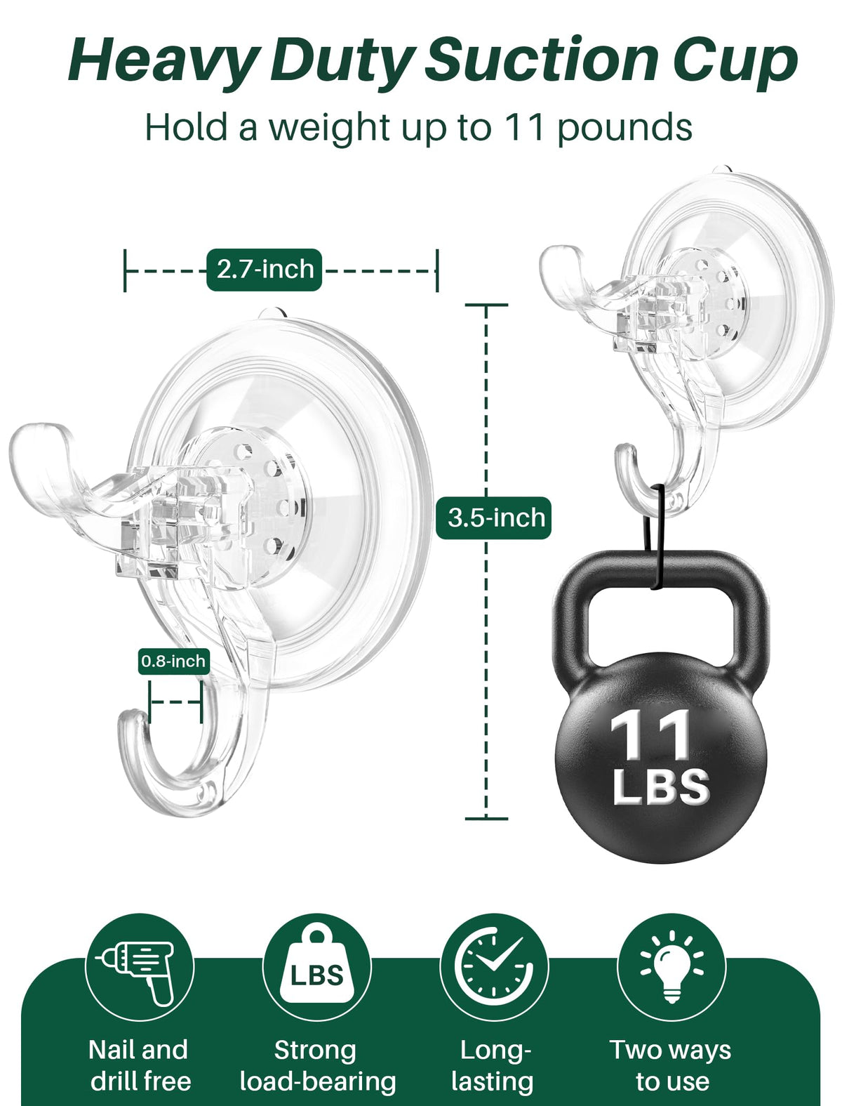 AENTGIU 10 Pack Clear Suction Cup Wreath Hanger, Heavy Duty Shower Suction Cup Hooks with Adhesive Suction Tab, Removable Strong Front Door Hooks for Hanging Wreath Ideal for Glass, Windows, Doors