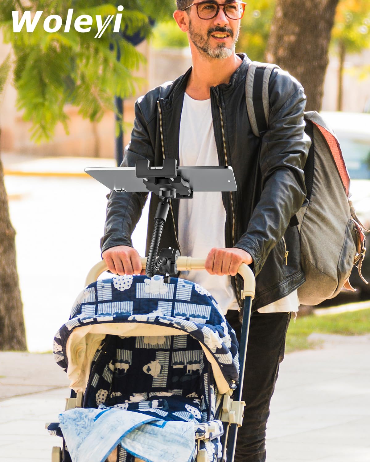 woleyi Gooseneck Treadmill Tablet Holder, Exercise Bike Handlebar Clamp for Spin Bike Peloton, Indoor Stationary Bicycle, Elliptical, Stroller for 4.7-13" iPad Pro Air Mini, Phone, Galaxy, Fire, Ebook